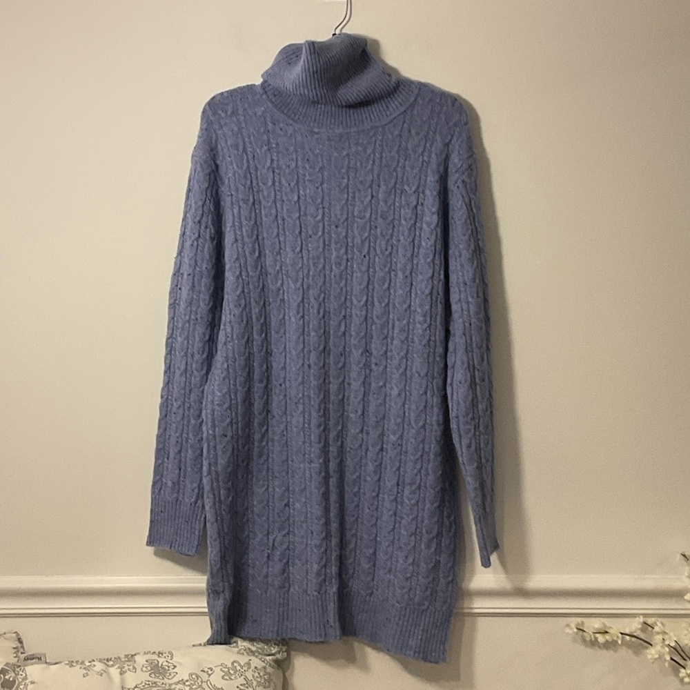 Cozy Cable Knit Turtleneck Sweater Dress